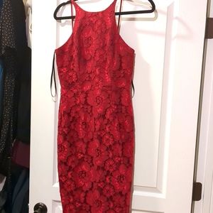 Black Halo Burgundy Lace Sheath dress